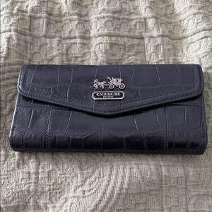 Coach Black Croc-Embossed Wallet